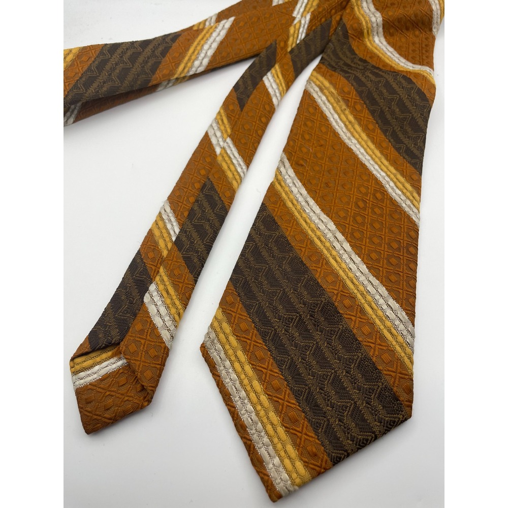 Vintage Superba 1970s Dacron Polyester Striped Tie Burnt Orange Brown Geometric